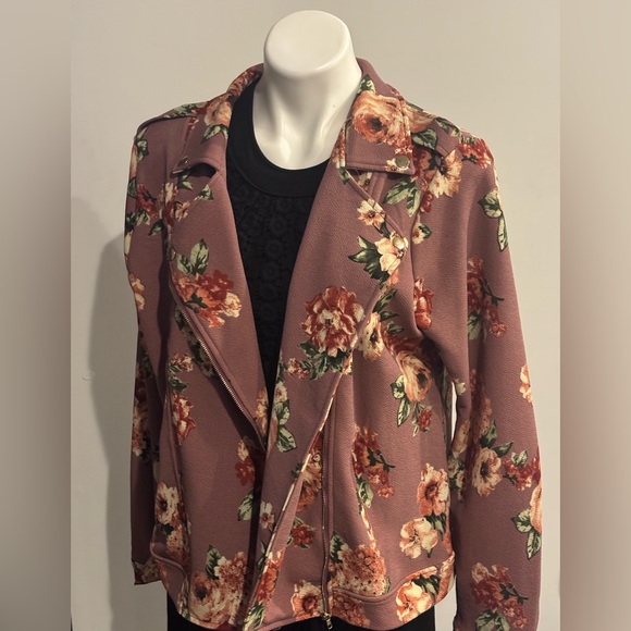 Blu Pepper Jackets & Blazers - Blu Pepper Floral Blazer Moto Jacket in Pink and Cream